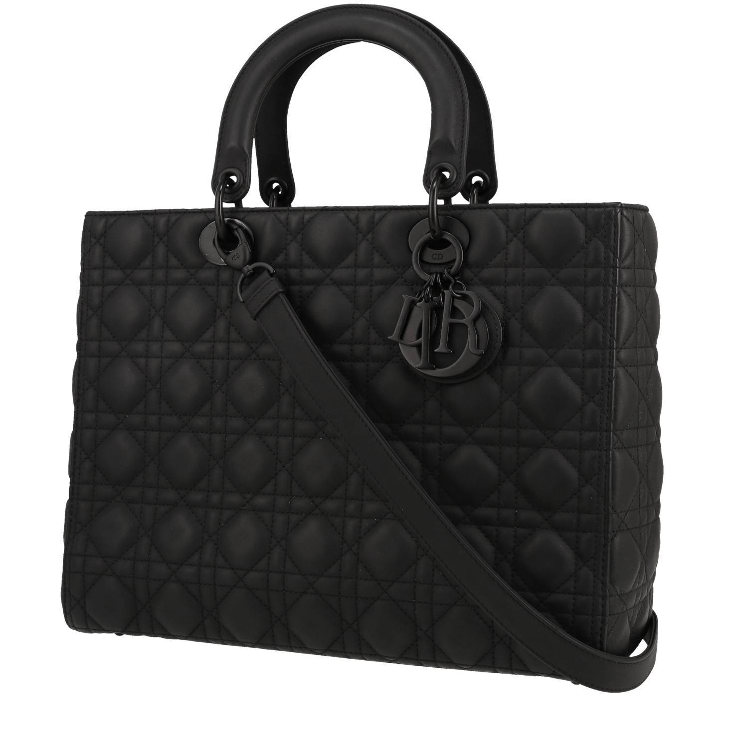 Lady Dior Large Model Handbag In Black Leather Cannage