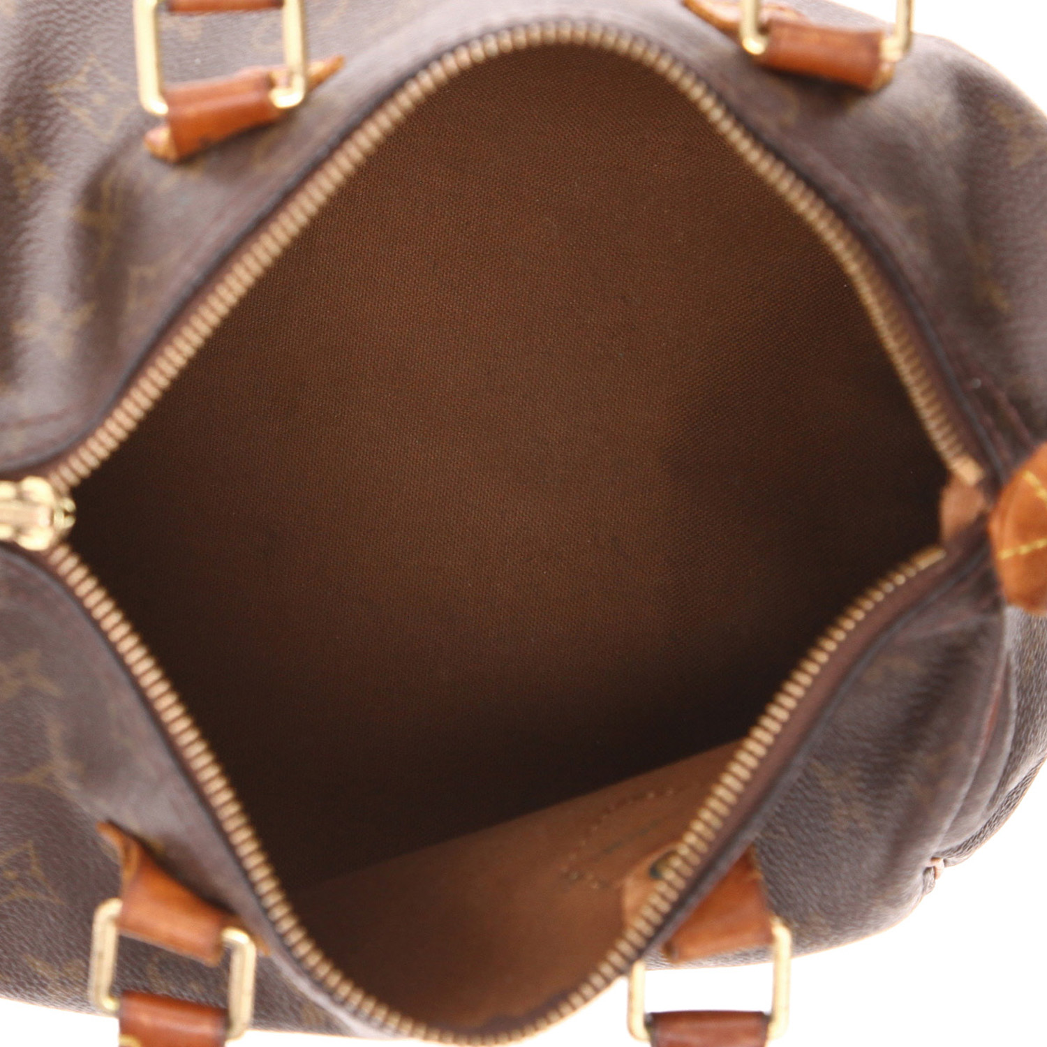 Bolso de mano Louis Vuitton  Speedy 25 en lona Monogram marrón y cuero natural - Detail D3