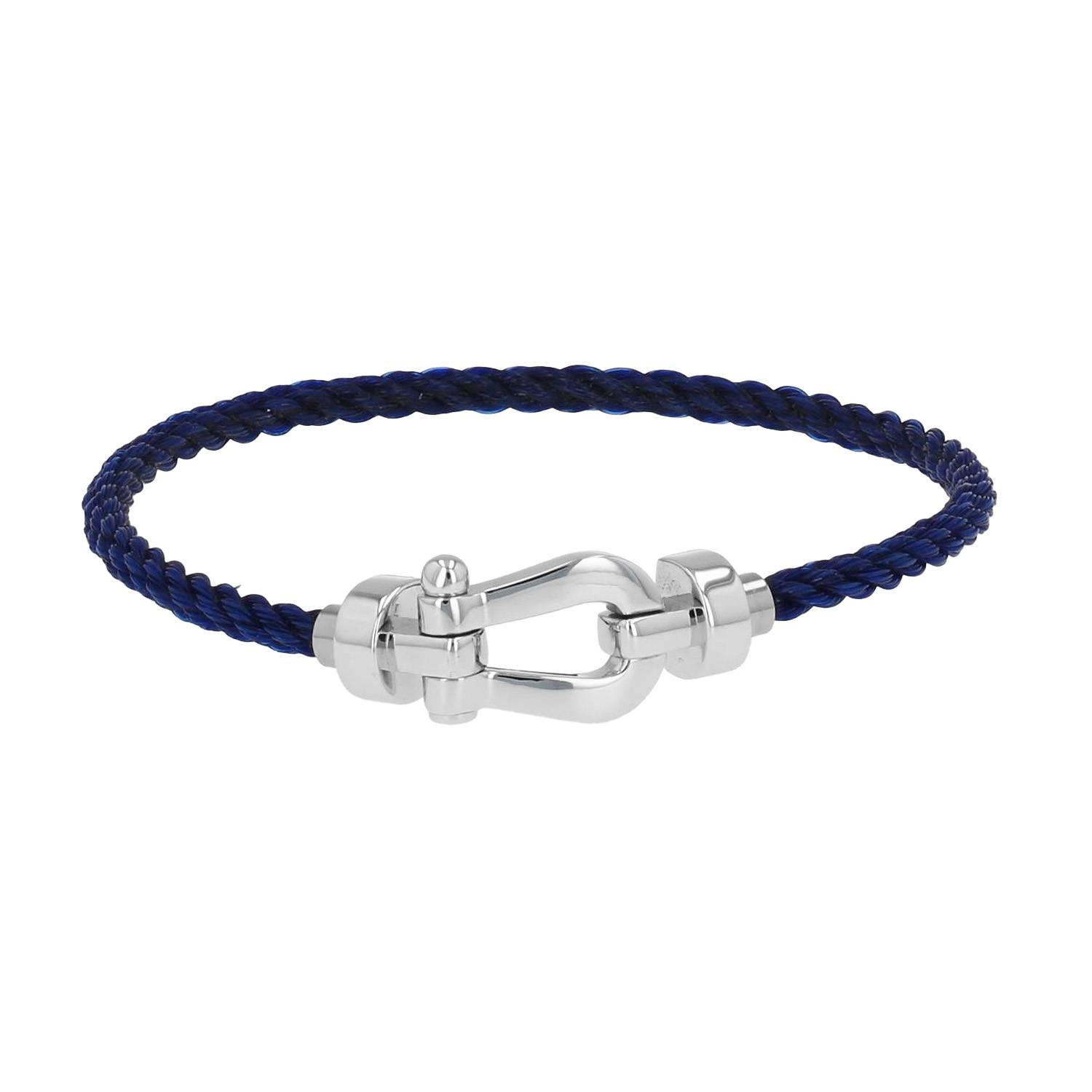 bracelet fred force 10 moyen modèle en or blanc et nylon bleu