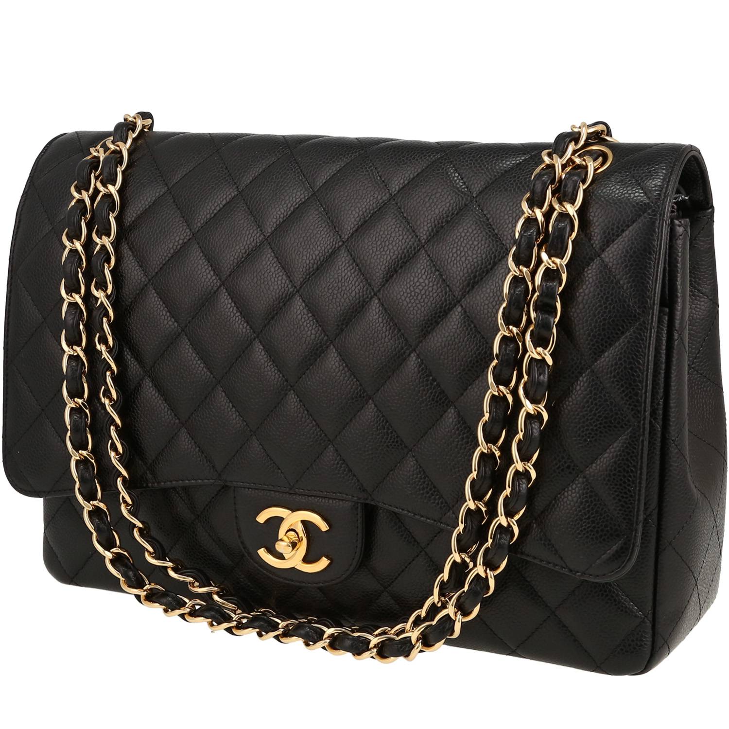 Timeless Maxi Jumbo Handbag In Black Quilted Grained Leather