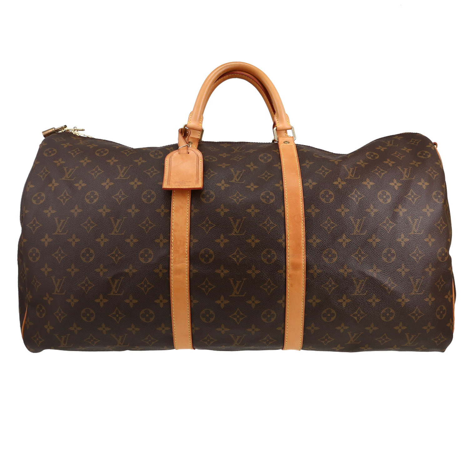 Louis Vuitton  Keepall 60 travel bag  in brown monogram canvas  and natural leather - Detail D1