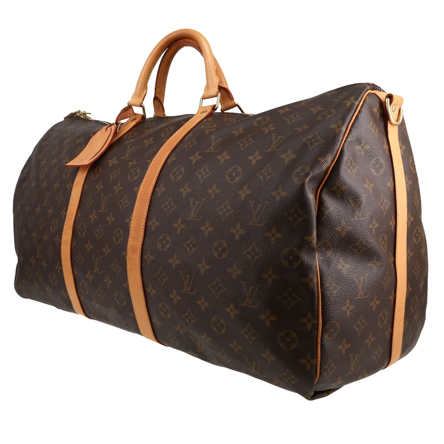 Louis Vuitton  Keepall 60 travel bag  in brown monogram canvas  and natural leather - Detail D2