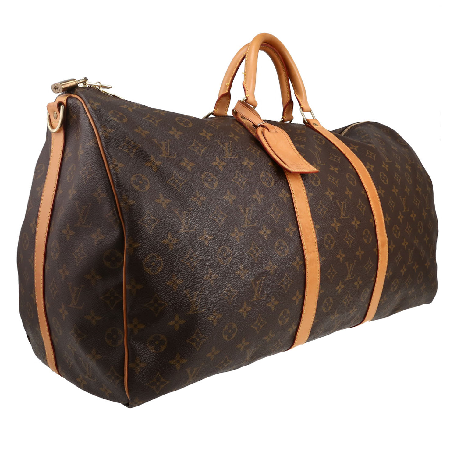 Bolsa de viaje Louis Vuitton  Keepall 60 en lona Monogram marrón y cuero natural - Detail D3