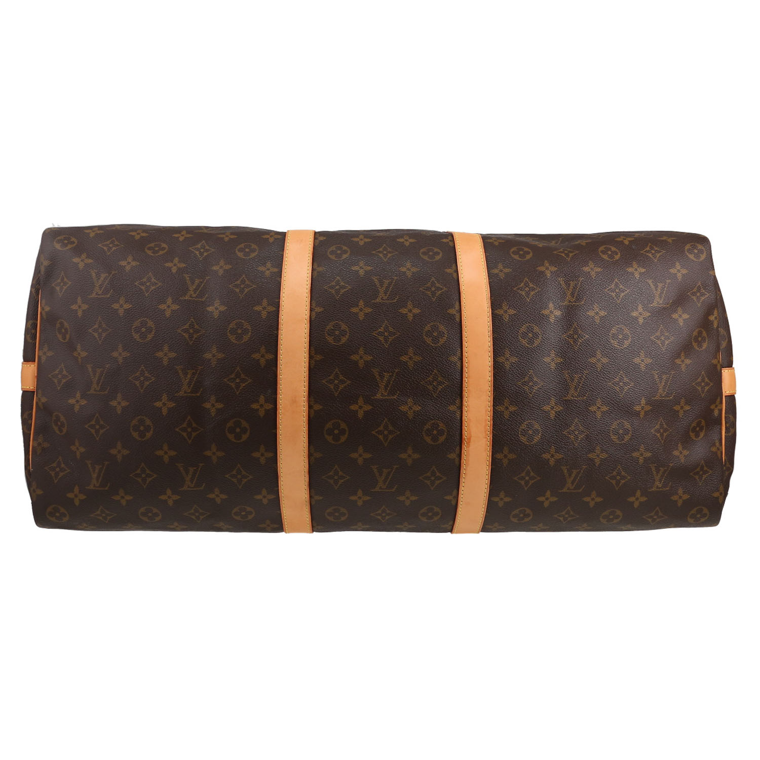 Bolsa de viaje Louis Vuitton  Keepall 60 en lona Monogram marrón y cuero natural - Detail D4