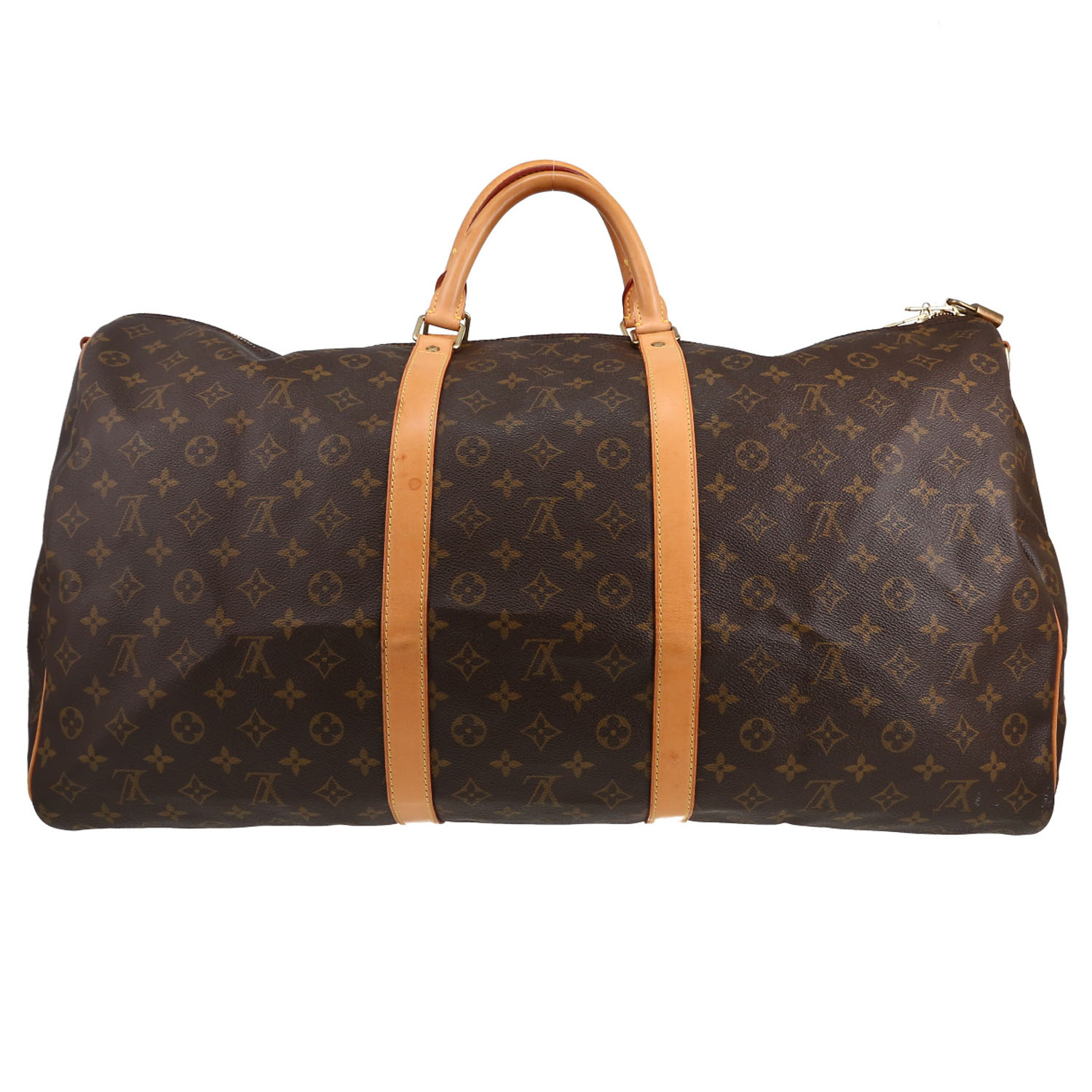 Bolsa de viaje Louis Vuitton  Keepall 60 en lona Monogram marrón y cuero natural - Detail D5