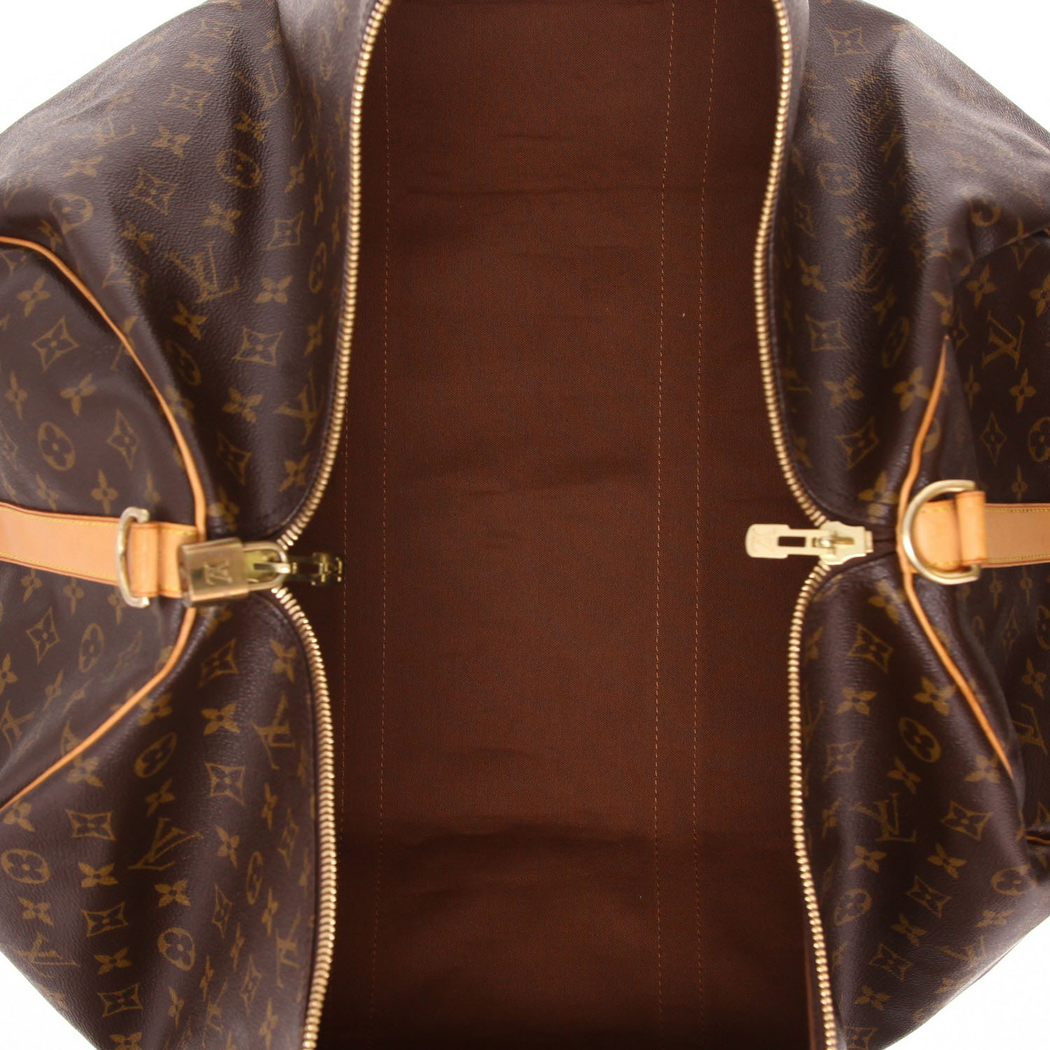 Borsa da viaggio Louis Vuitton  Keepall 60 in tela monogram marrone e pelle naturale - Detail D7