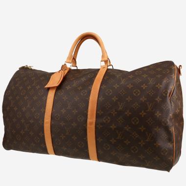 Sac de voyage Louis Vuitton  Keepall 60 en toile monogram marron et cuir naturel