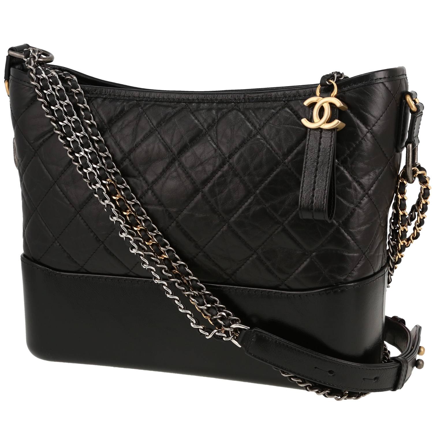 Gabrielle Shoulder Bag In Black Quilted Leather