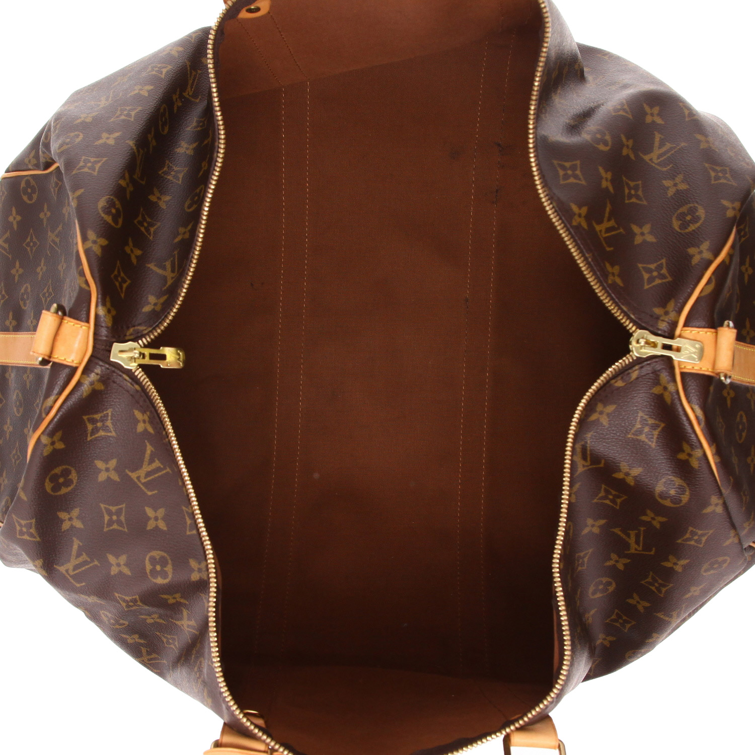 Bolsa de viaje Louis Vuitton  Keepall 60 en lona Monogram marrón y cuero natural - Detail D3