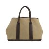 Shopping bag Hermès  Garden in tela verde kaki e pelle marrone - 360 thumbnail