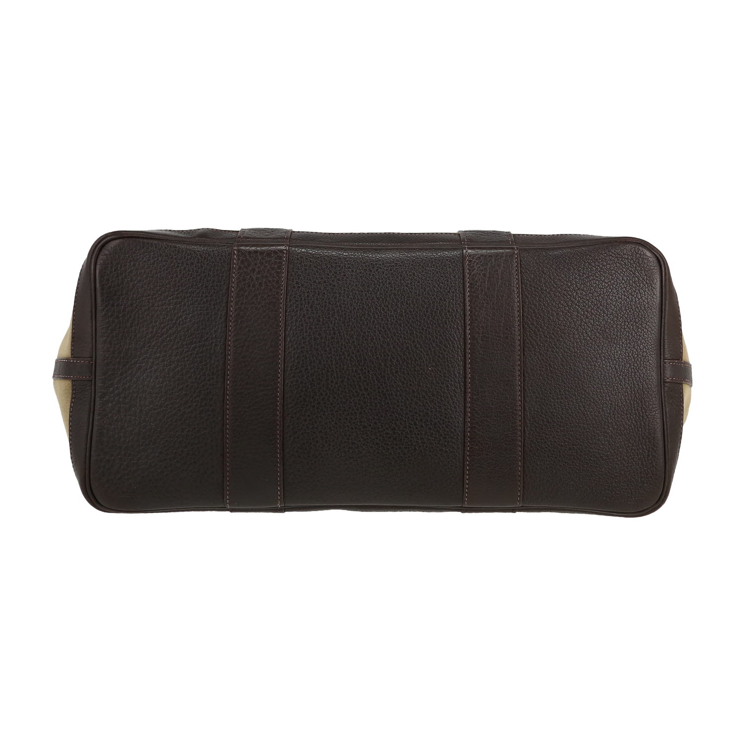 Sac cabas Hermès  Garden en toile vert-kaki et cuir marron - Detail D1