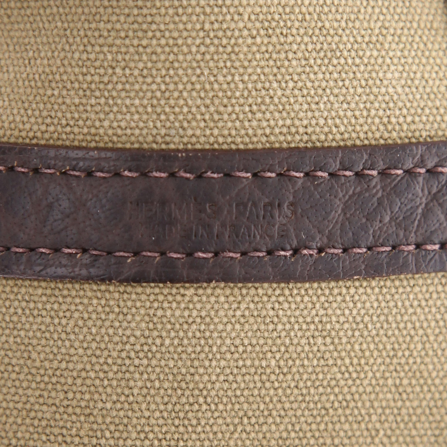 Sac cabas Hermès  Garden en toile vert-kaki et cuir marron - Detail D2