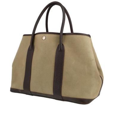 Bolso Cabás Hermès  Garden en lona caqui y cuero marrón