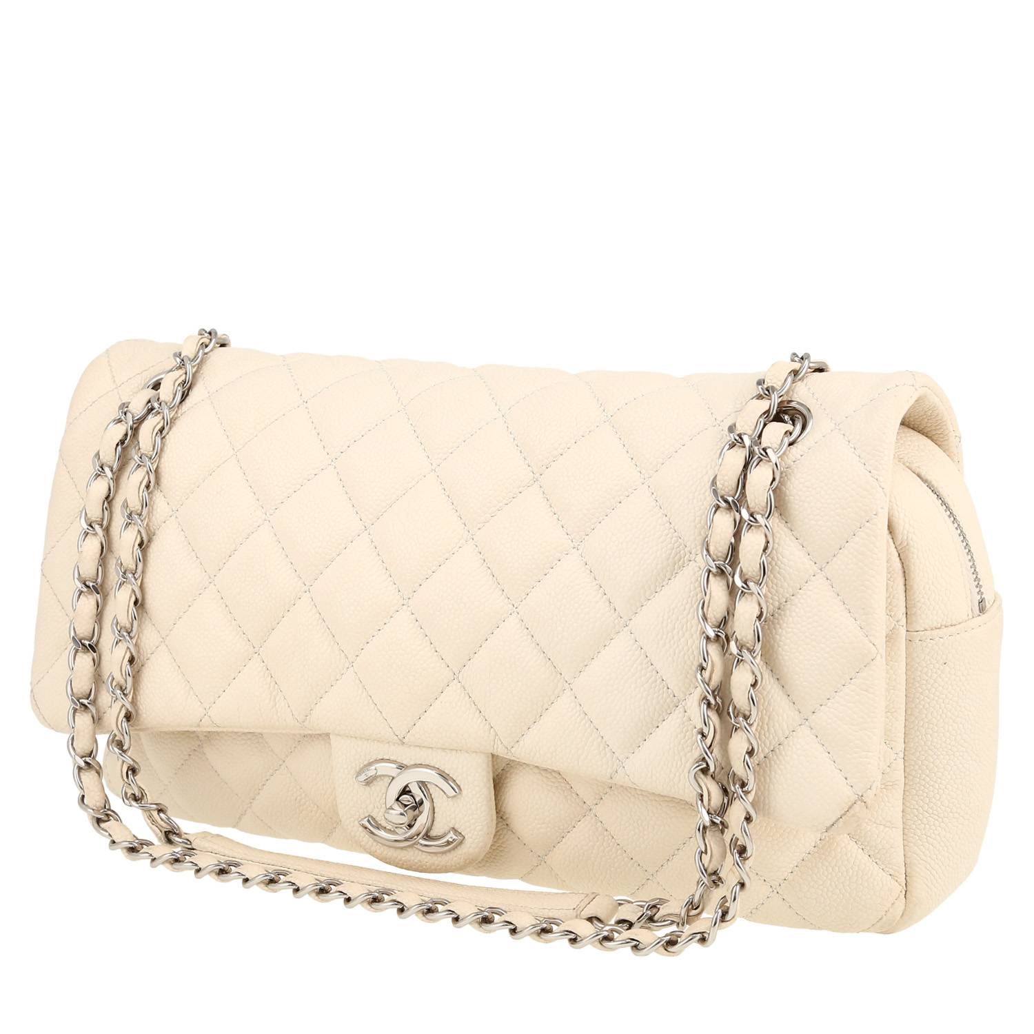 Timeless Jumbo Handbag In Cream Color Quilted Leather