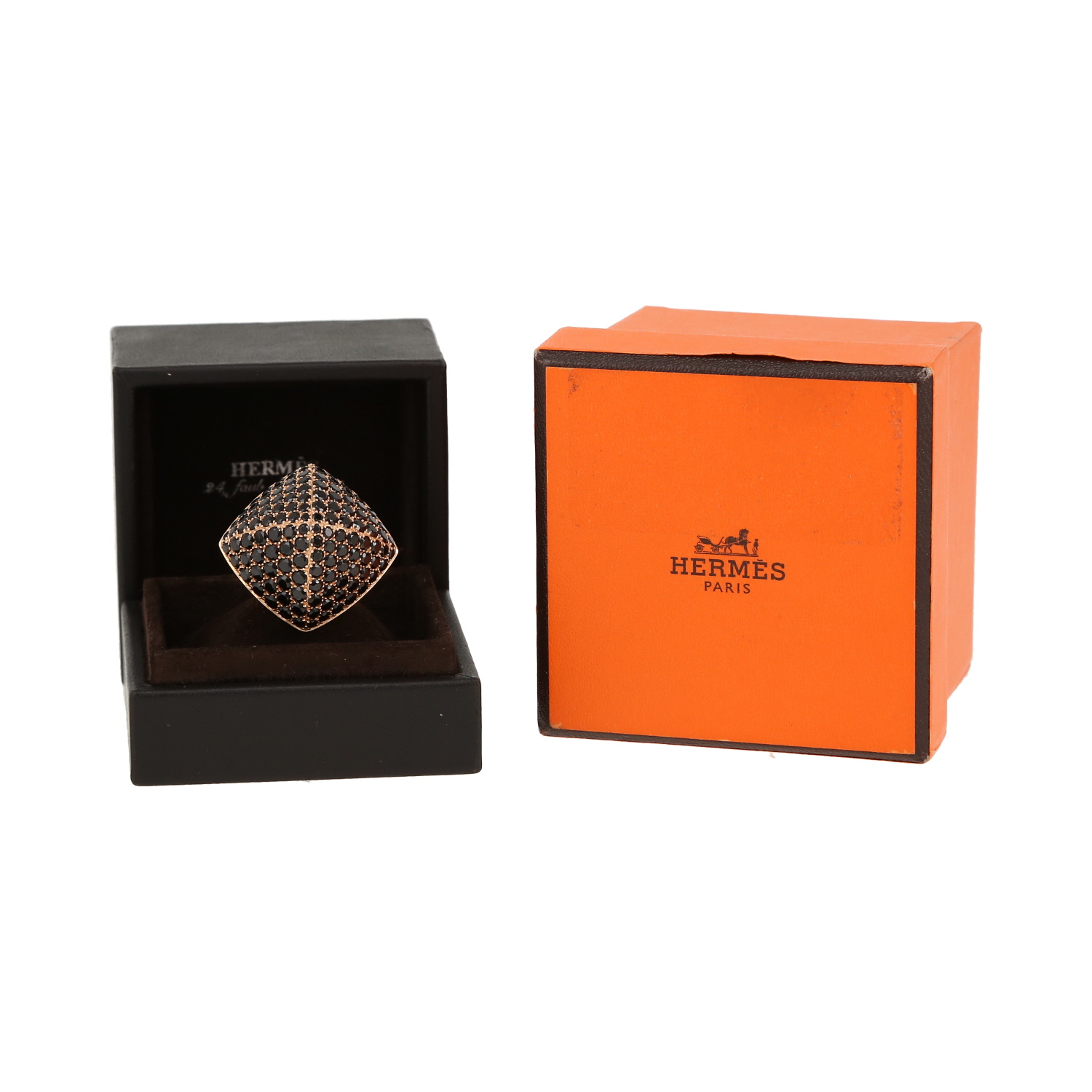 Bague Hermès  en or rose et spinelles noir - Detail D2