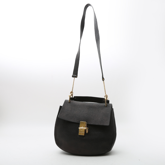 Sac bandoulière Chloé  Drew en cuir grainé noir - Detail D8