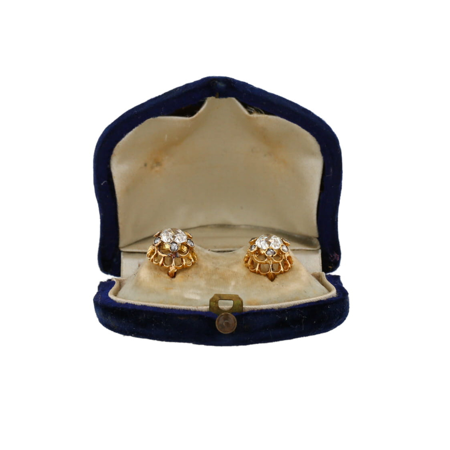 Paire de boucles d'oreilles Vintage  en or jaune et diamants - Detail D2