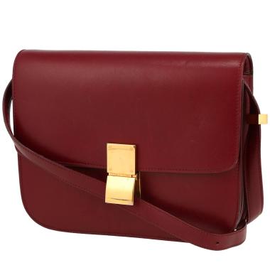 Celine  Classic Box shoulder bag  in burgundy box leather