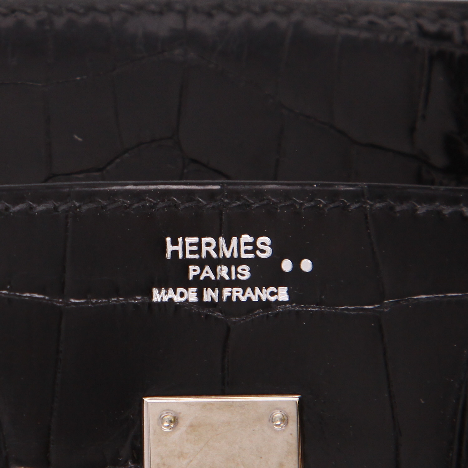 Sac à main Hermès  Birkin 25 cm en crocodile niloticus noir - Detail D2