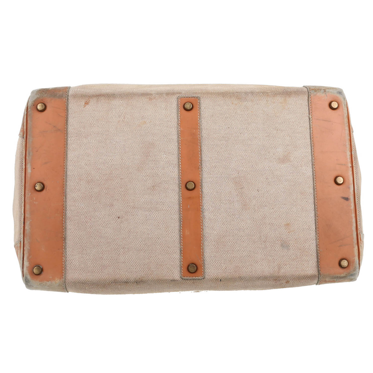 Bolso de fin de semana Hermès  Haut à Courroies en lona beige y cuero natural - Detail D4