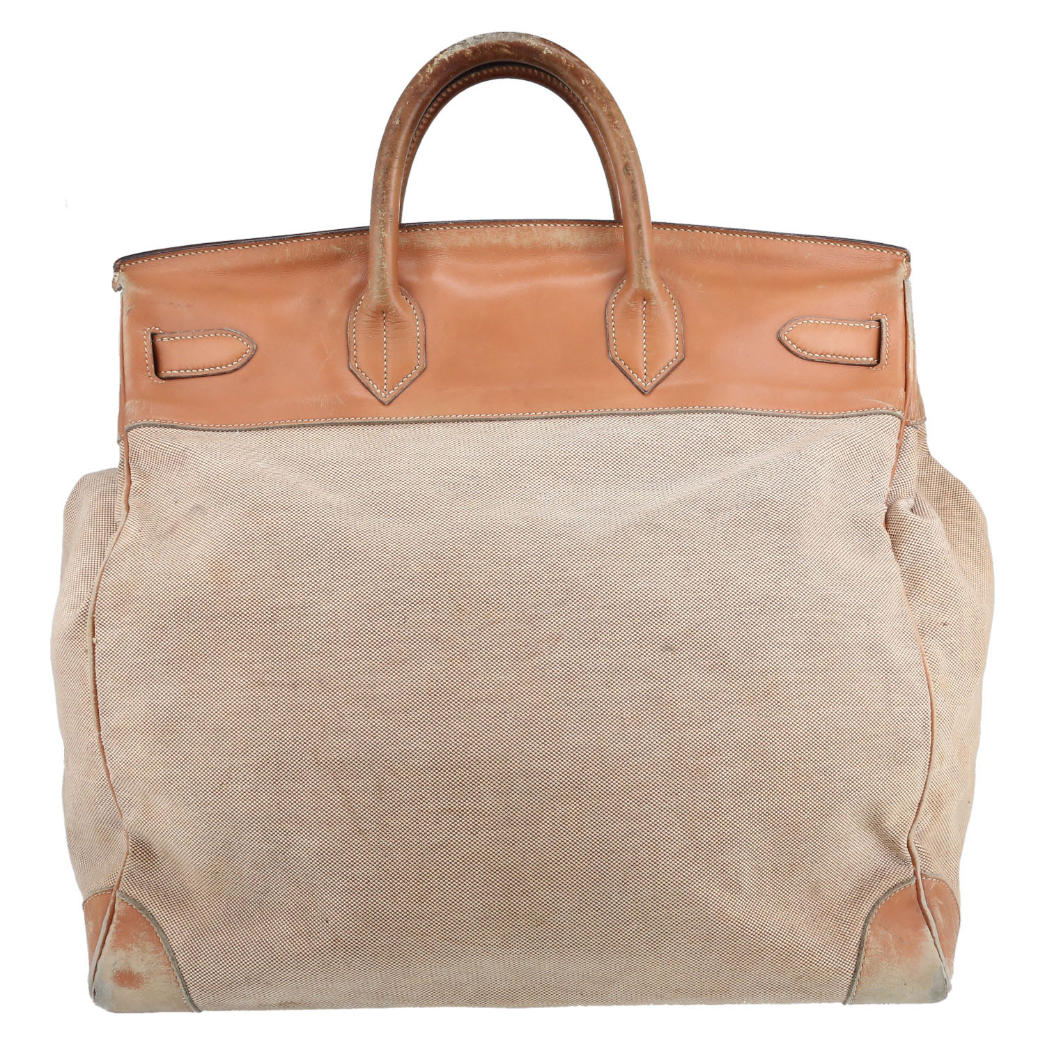 Bolso de fin de semana Hermès  Haut à Courroies en lona beige y cuero natural - Detail D5