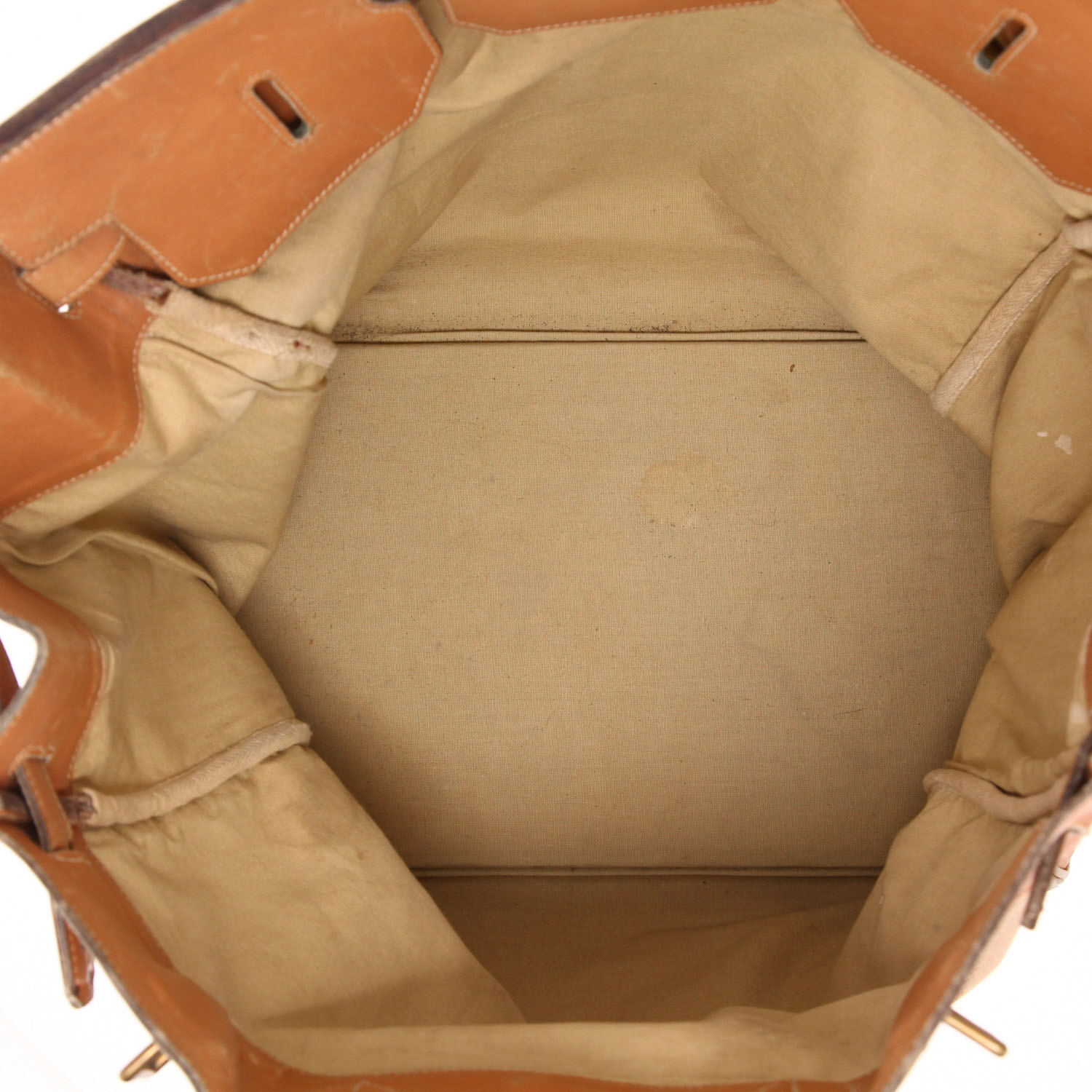 Sac de week end Hermès  Haut à Courroies en toile beige et cuir naturel - Detail D7