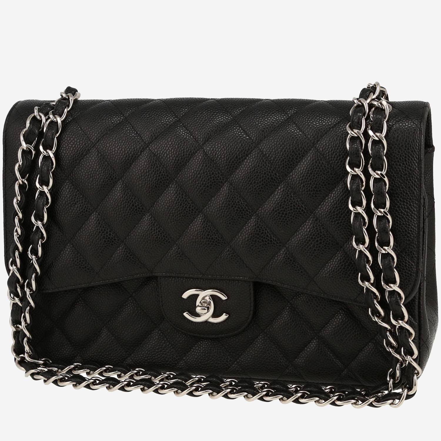 Chanel  Timeless Jumbo handbag  in black quilted grained leather