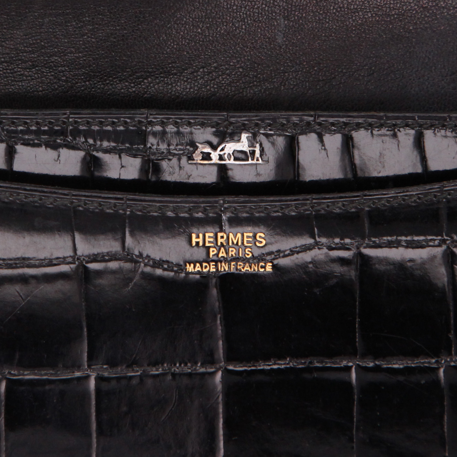 Bolso de mano Hermès  Vintage en cocodrilo negro - Detail D2