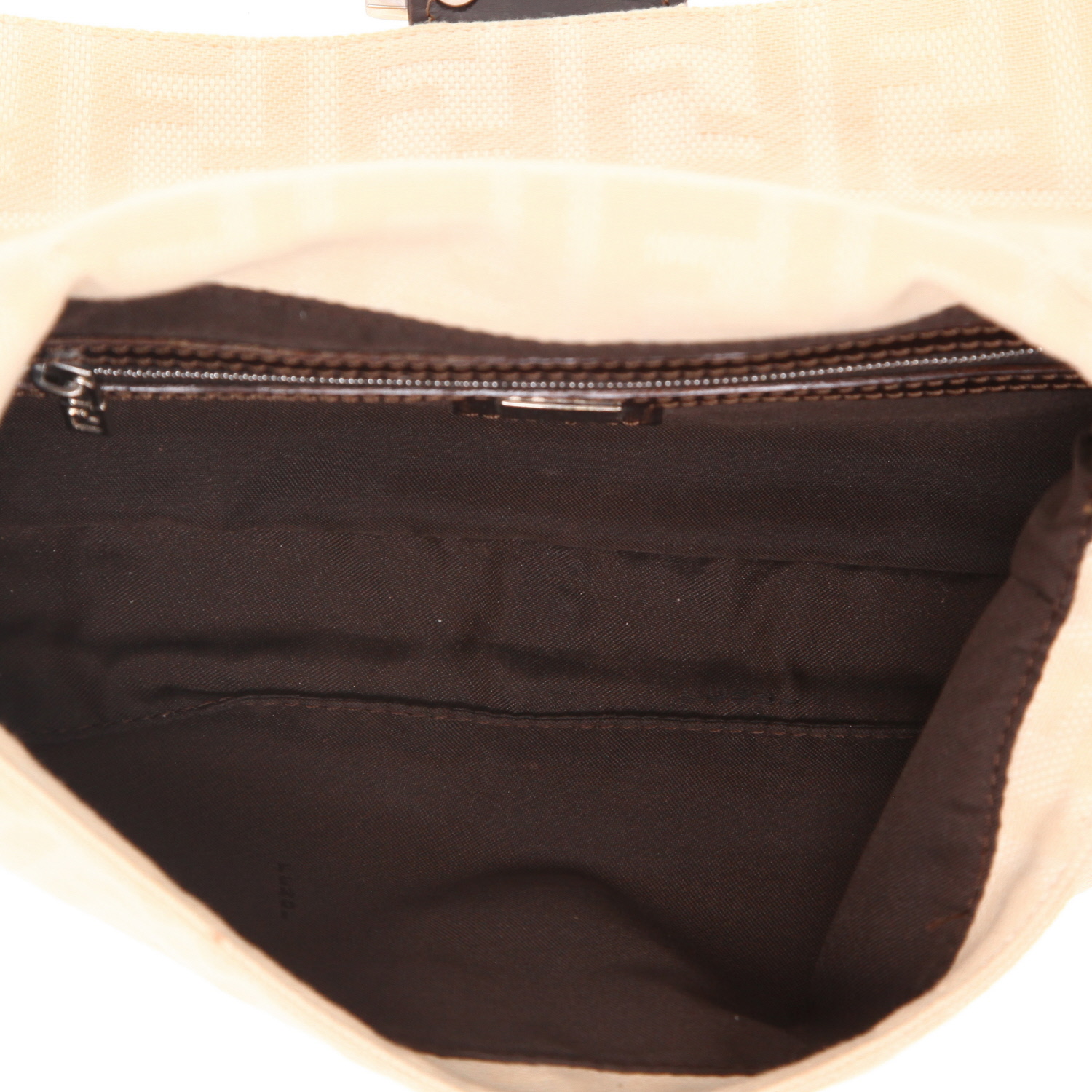Borsa Fendi  Baguette in tela siglata beige e pelle marrone - Detail D3