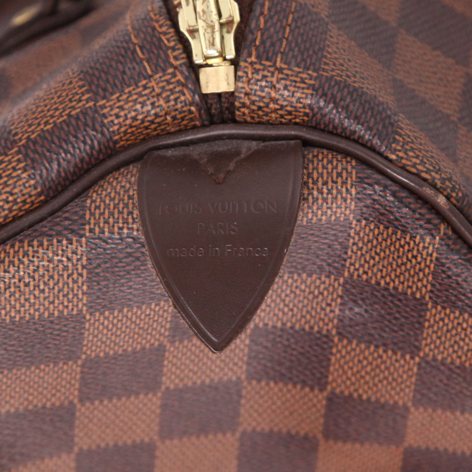 Louis Vuitton  Speedy 30 handbag  in ebene damier canvas  and brown leather - Detail D2