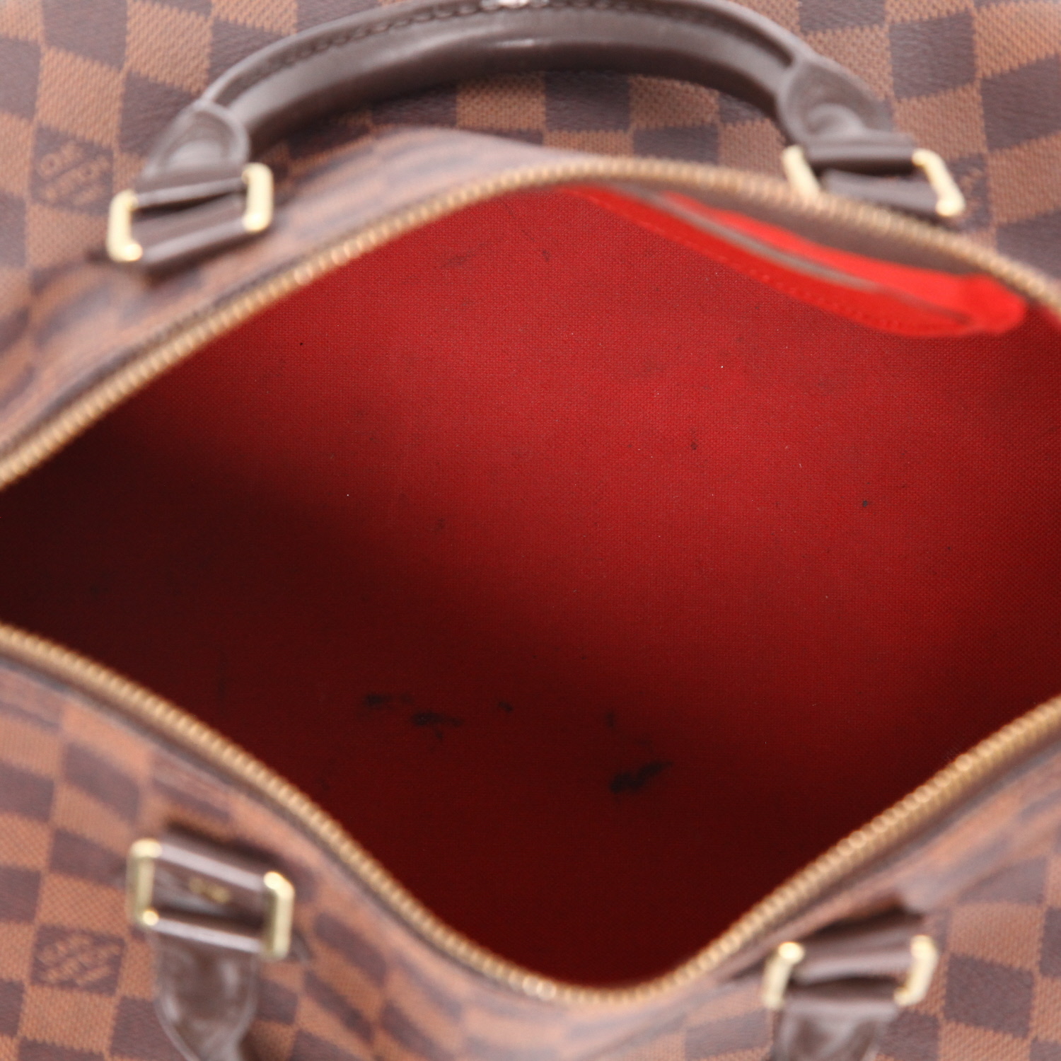 Sac à main Louis Vuitton  Speedy 30 en toile damier ébène et cuir marron - Detail D3