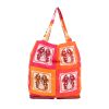 Sac cabas Hermès  Silky Pop - Shop Bag en toile imprimée orange rose et rouge et cuir rouge - 360 thumbnail