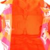 Sac cabas Hermès  Silky Pop - Shop Bag en toile imprimée orange rose et rouge et cuir rouge - Detail D3 thumbnail