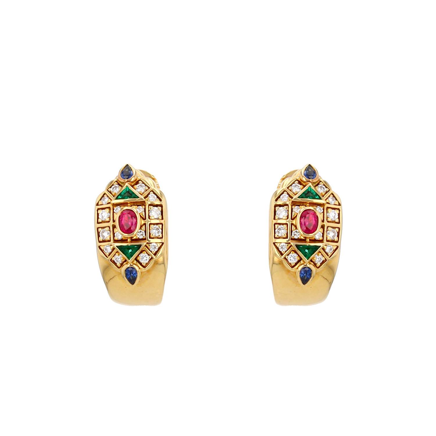Byzantine Earrings In Yellow , Diamonds And Colored Stones