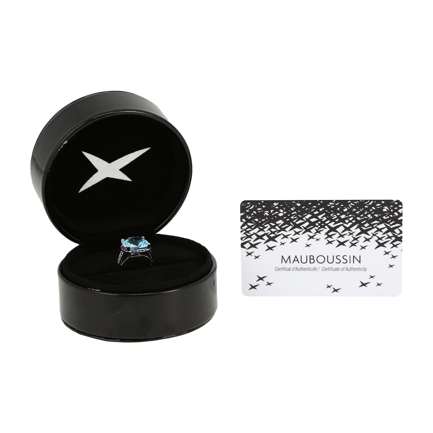 Bague Mauboussin Couleur d'Amour en or blanc, topaze bleu et améthystes - Detail D2