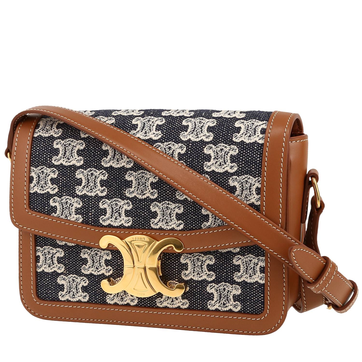 Triomphe Teen Shoulder Bag In Navy Blue "Triomphe" Canvas