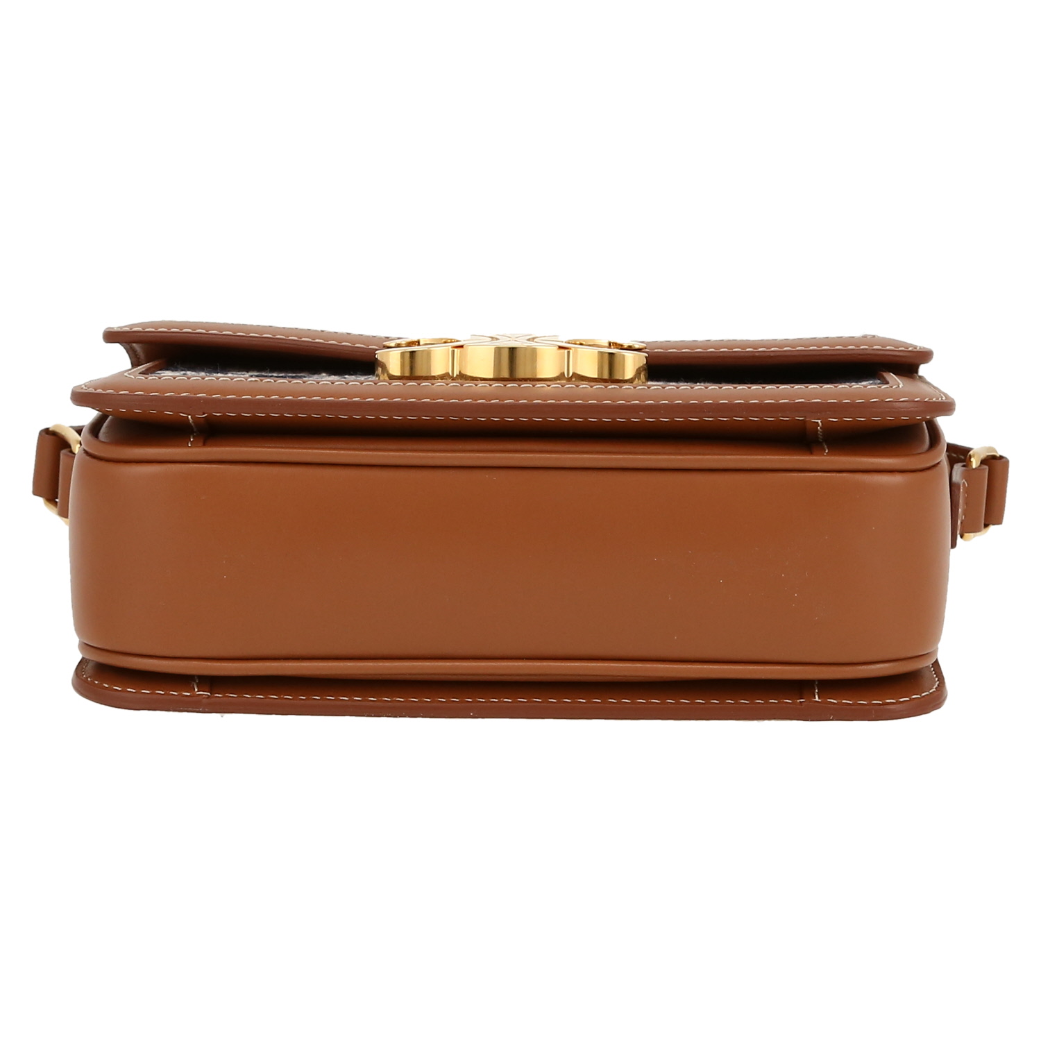 Celine  Triomphe Teen shoulder bag  in navy blue "Triomphe" canvas  and brown leather - Detail D1