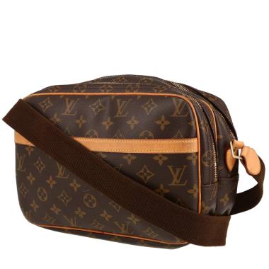 Sac bandoulière Louis Vuitton  Reporter en toile monogram marron et cuir naturel