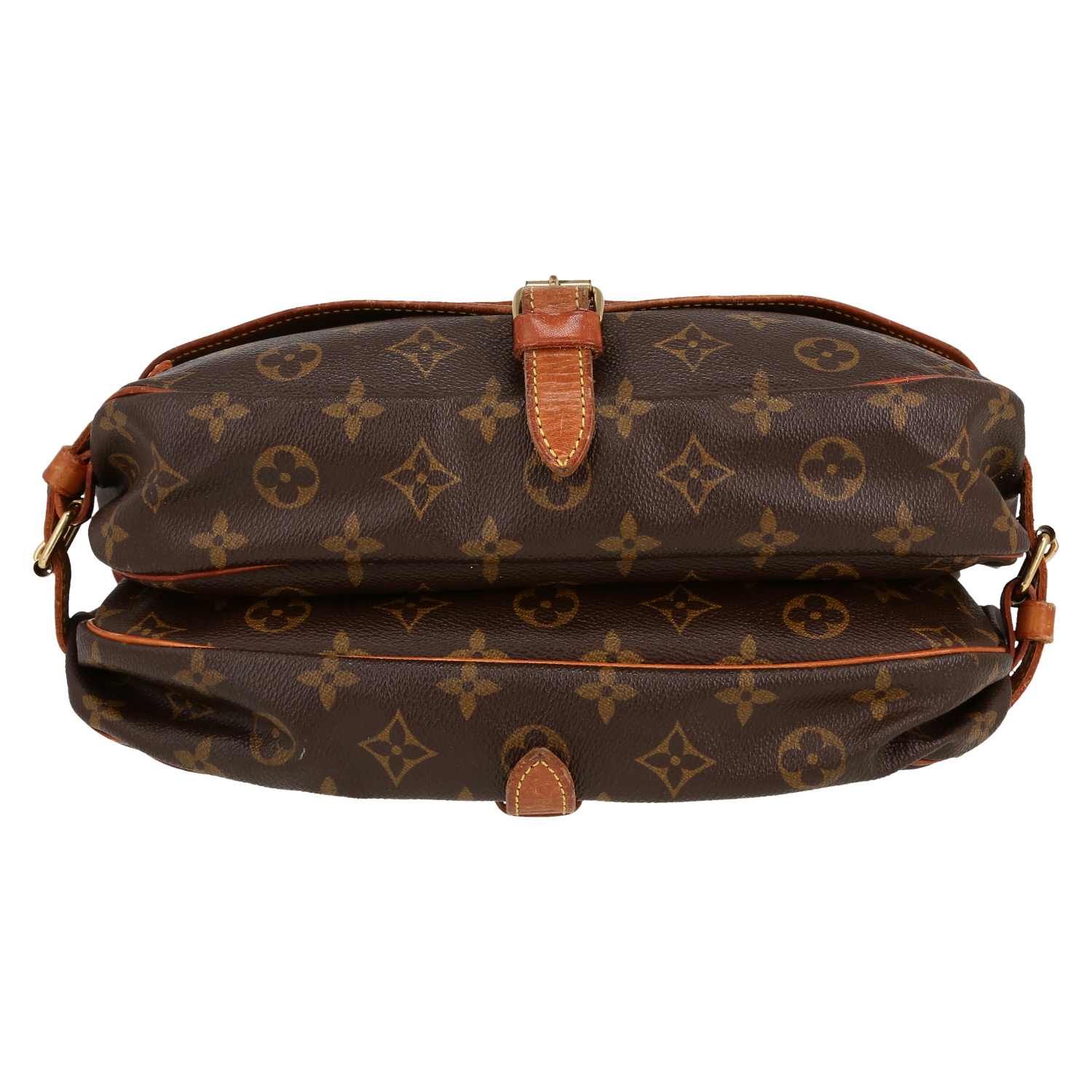 Bolso bandolera Louis Vuitton  Saumur modelo grande  en lona Monogram revestida marrón y cuero natural - Detail D1