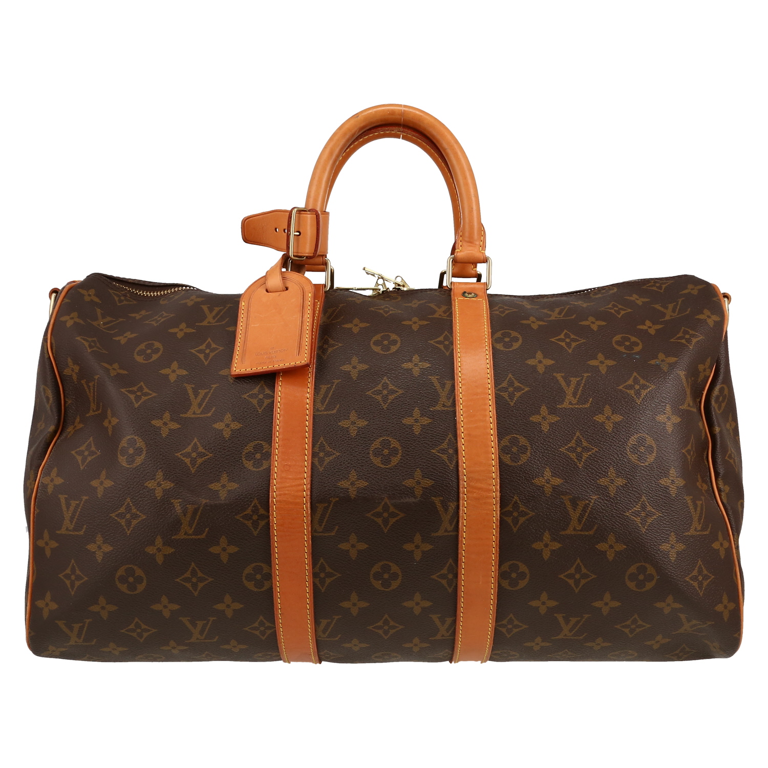 Louis Vuitton  Keepall 45 travel bag  in brown monogram canvas  and natural leather - Detail D1