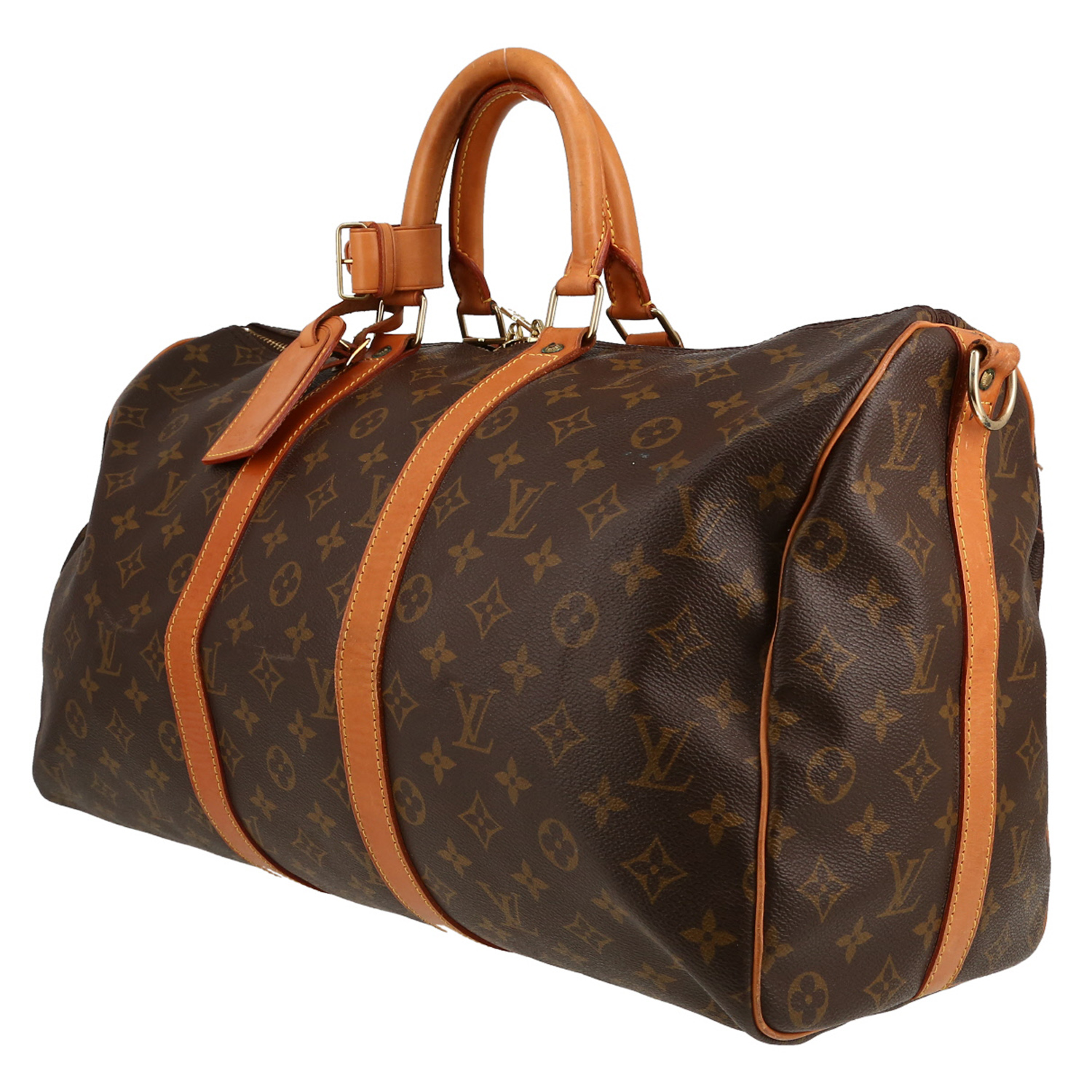 Bolsa de viaje Louis Vuitton  Keepall 45 en lona Monogram marrón y cuero natural - Detail D2