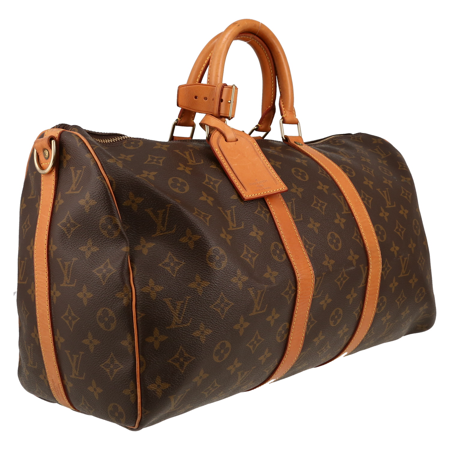 Borsa da viaggio Louis Vuitton  Keepall 45 in tela monogram marrone e pelle naturale - Detail D3