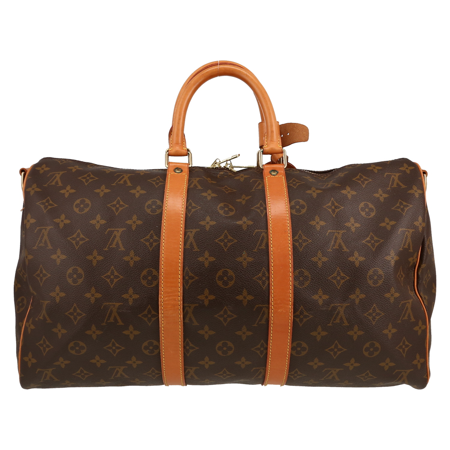 Bolsa de viaje Louis Vuitton  Keepall 45 en lona Monogram marrón y cuero natural - Detail D5