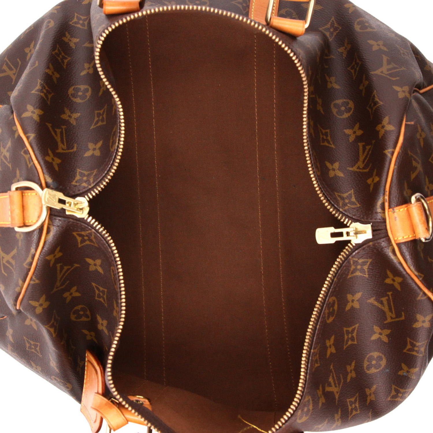 Bolsa de viaje Louis Vuitton  Keepall 45 en lona Monogram marrón y cuero natural - Detail D7