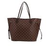 Sac cabas Louis Vuitton  Neverfull moyen modèle  en toile damier ébène et cuir marron - 360 thumbnail