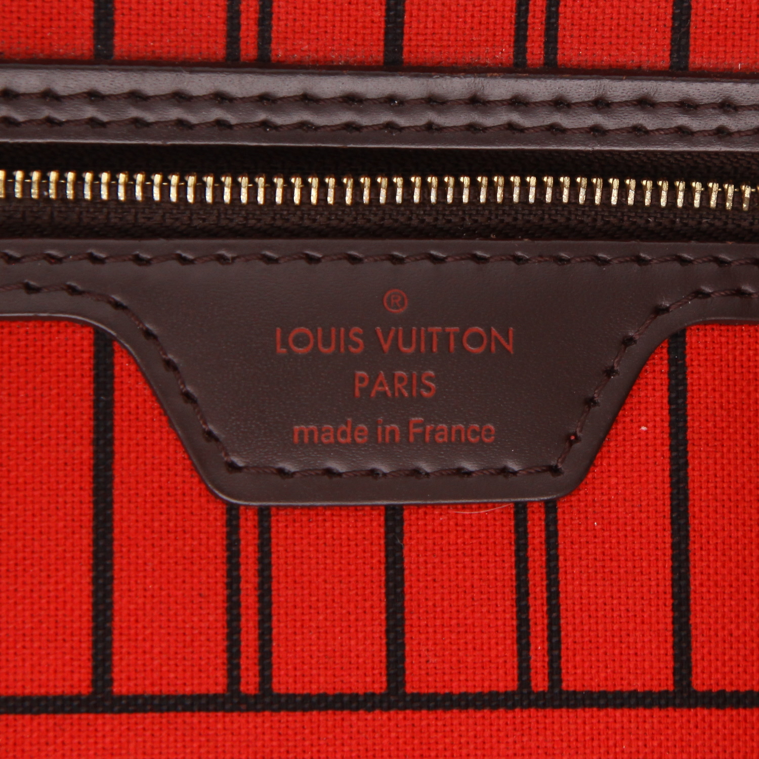 Sac cabas Louis Vuitton  Neverfull moyen modèle  en toile damier ébène et cuir marron - Detail D2