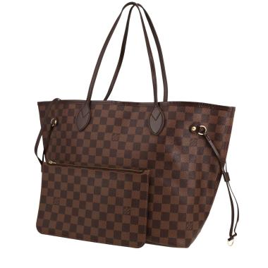 Sac cabas Louis Vuitton  Neverfull moyen modèle  en toile damier ébène et cuir marron