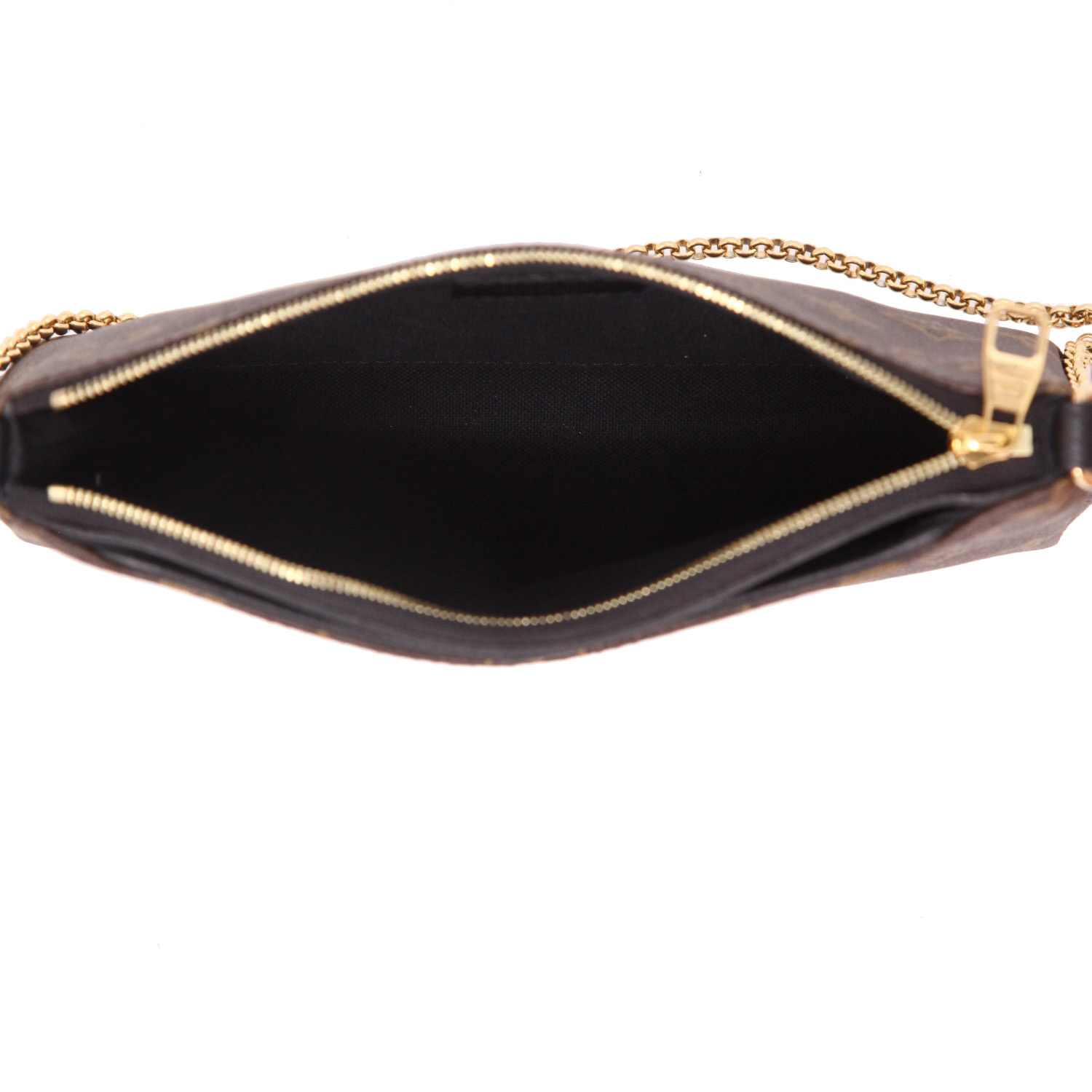 Bolso bandolera Louis Vuitton  Pallas Chain en lona Monogram marrón y cuero negro - Detail D3