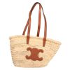 Celine  Panier Triomphe Teen shopping bag  in beige raphia  and brown leather - Detail D1 thumbnail