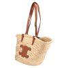 Celine  Panier Triomphe Teen shopping bag  in beige raphia  and brown leather - Detail D2 thumbnail